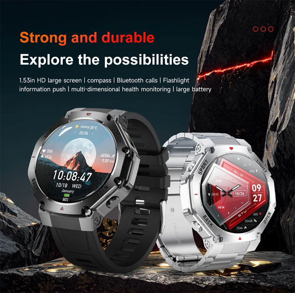 2025 New Men Sports Smart Watch GPS AMOLED Heart Rate Monitoring LED Flashlight NFC Bluetooth Call 3ATM Waterproof Smartwatches