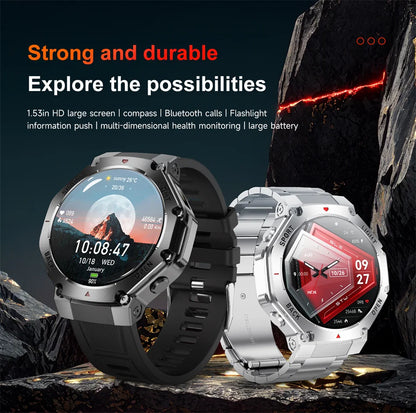 2025 New Men Sports Smart Watch GPS AMOLED Heart Rate Monitoring LED Flashlight NFC Bluetooth Call 3ATM Waterproof Smartwatches
