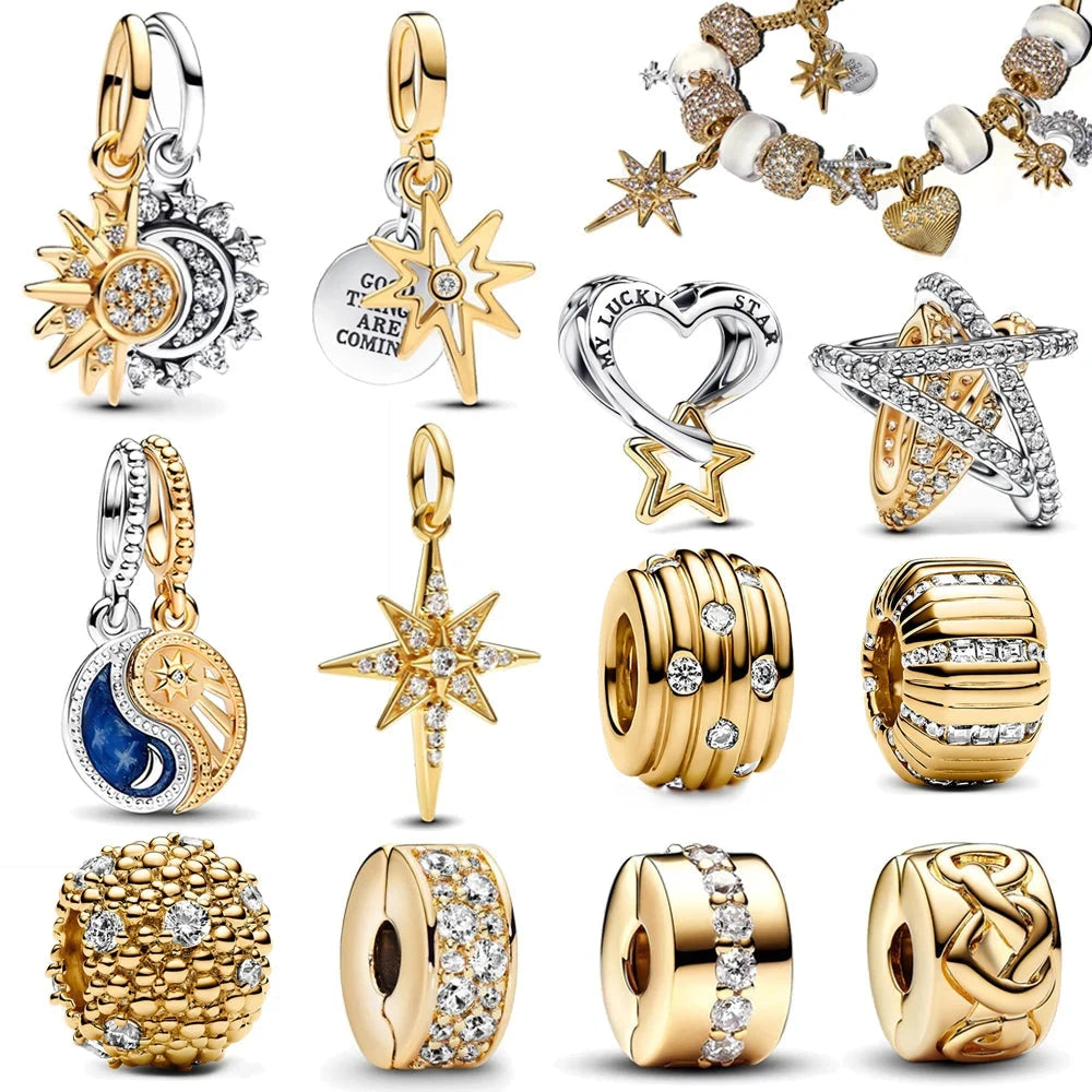 Gorgeous Splittable Sun & Moon, North Star & Lucky Love Heart Dangle Charm Fit Original Pan Bracelet DIY Jewelry Accessories - AMULET RING STORE