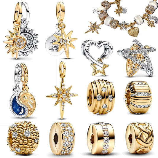 Gorgeous Splittable Sun & Moon, North Star & Lucky Love Heart Dangle Charm Fit Original Pan Bracelet DIY Jewelry Accessories - AMULET RING STORE