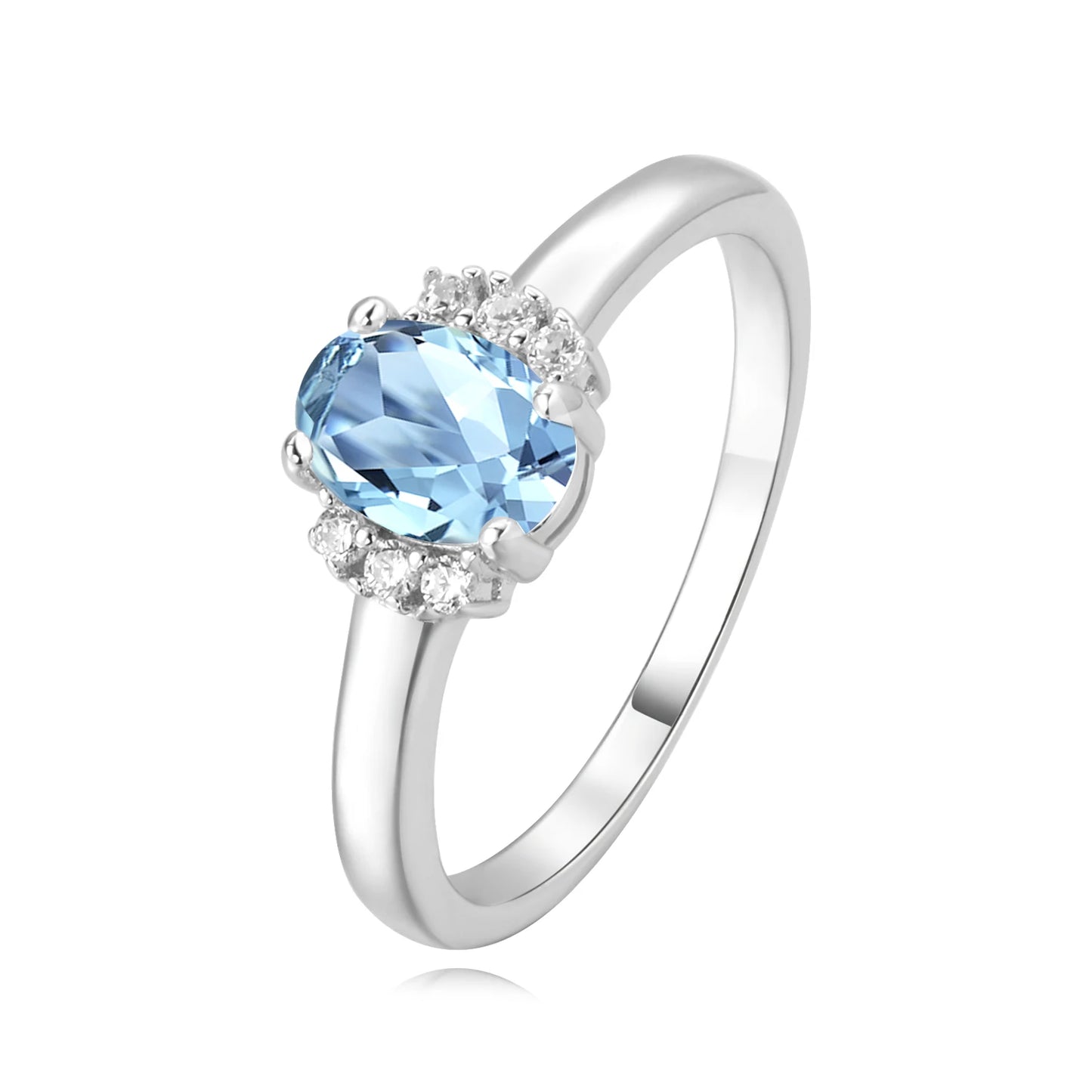 Potiy Natural Oval Shape Sky Blue Topaz Garnet Ring 925 Sterling Silver for Women Daily Wedding Party Jewelry