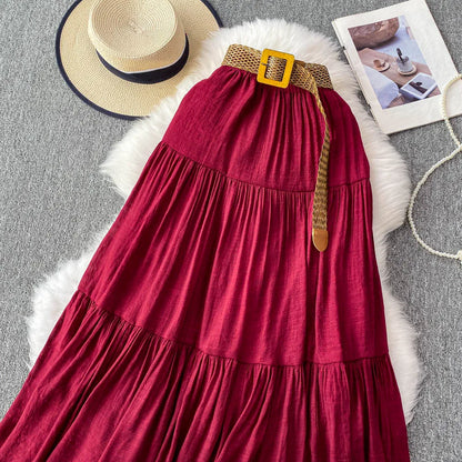 White High Waist A-Line Midi Skirt Women's Summer Casual Flared Cake Skirt Korean Sle Baking Poer Skirt for Young Women