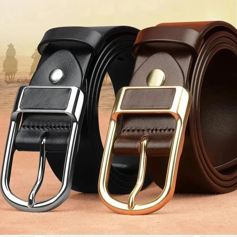 Genuine Leather For Men's High Quality Buckle Jeans Cowskin Casual Belts Business Cowboy Waistband Male Fashion Designer 2024New - AMULET RING STORE