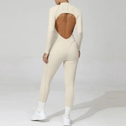 Seamless Yoga Jumpsuit Sports Fitness Backless Tight Zipper Long-sleeved One-Piece Workout Clothes Gym Leggings Sportswear