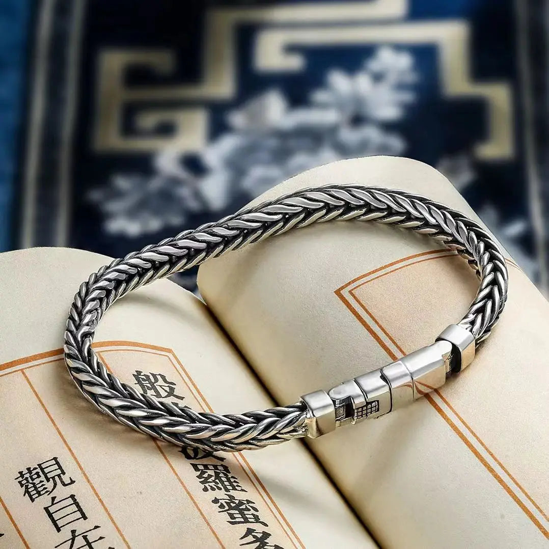 100% S925 Sterling Silver Handmade Woven Retro Domineering Style Personality Keel Man Woman Pure S925 Silver Bracelet Jewelry - AMULET RING STORE