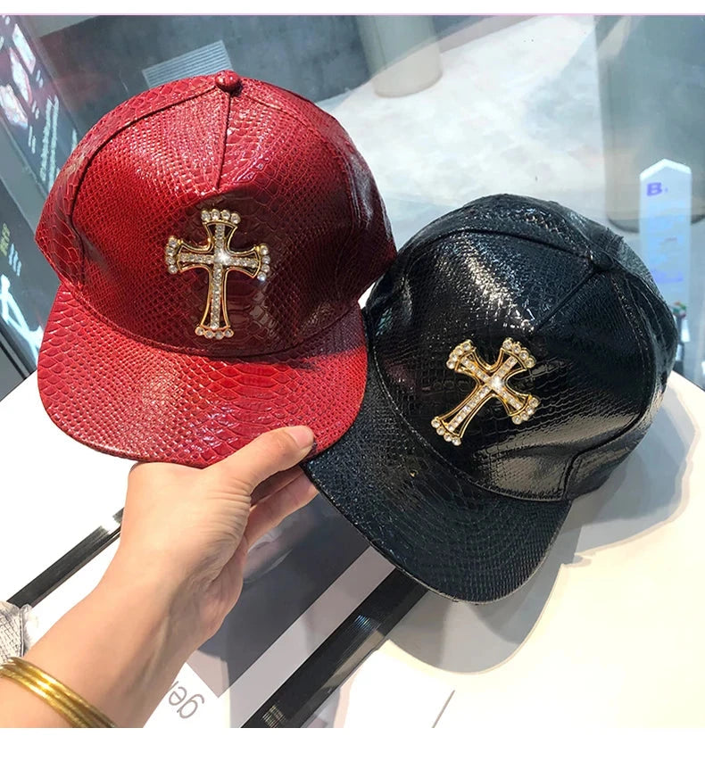 Leather Hip Hop Hat Street Personality Fashion Play Cool Baseball Cap Stage Show Hip Hop Dance Unisex Flat Brim Hats - AMULET RING STORE