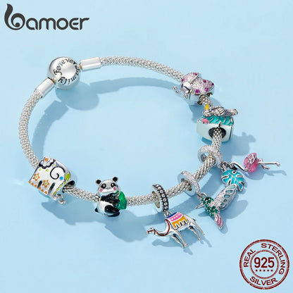 BAMOER 925 Sterling Silver Green Warbler Pendant Colorful CZ Bird Animal Charms Fit Charm Bracelets Bangles DIY Jewelry SCC991 - AMULET RING STORE