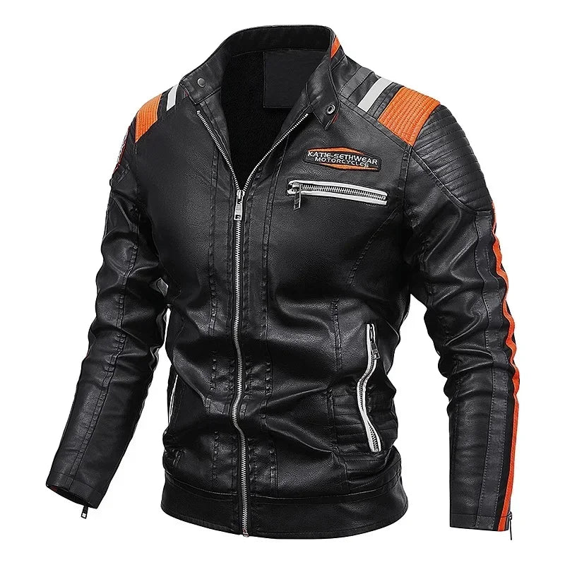 Men's Motorcycle Leather Jacket Standing Collar Coat Jacket Men's Leather Bomber Moto Jackets Baseball Collar PU Bike For Male