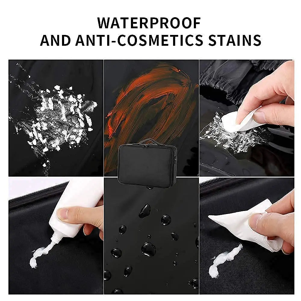 Large capacity travel makeup case, portable artist organizer with adjustable dividers and shoulder strap for toiletries jewelry - AMULET RING STORE