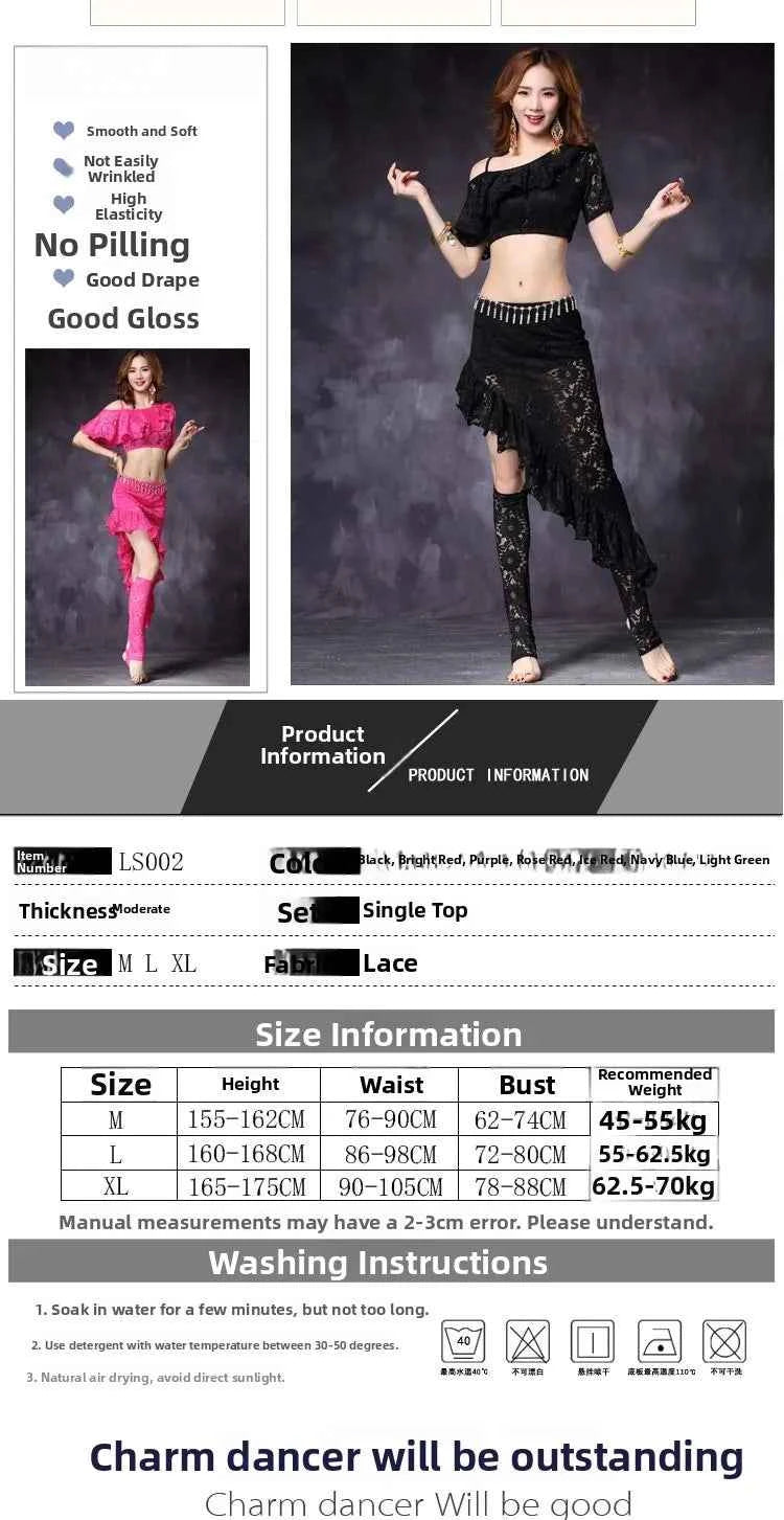Women's ort Sve Lace Belly Dance Costume Sexy oulder Bared Practice Suit New 2020 Performance Wear Fitn Sportswear