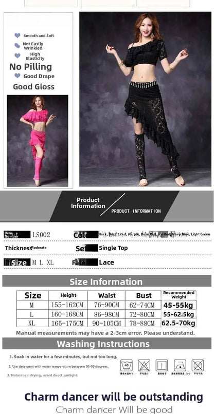 Women's ort Sve Lace Belly Dance Costume Sexy oulder Bared Practice Suit New 2020 Performance Wear Fitn Sportswear