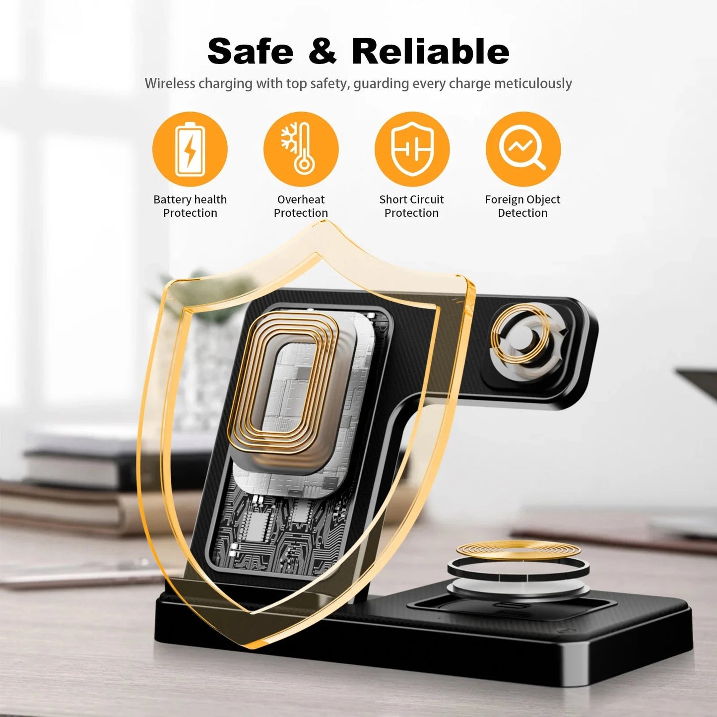 Magnetic Wireless Charger Fast 18W Adapter QC3.0 Certified Foldable Sleep-Friendly iPhone11-15 XS 8 Plus Samsung Galaxy iWatch