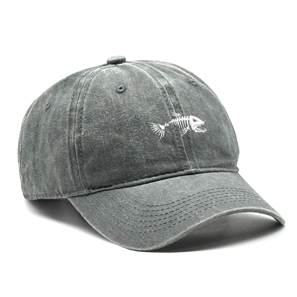 White Fish Bones Print Adjustable Retro Baseball Cap Woman's Cap Distressed Fashion Snapback Caps Ideal Choice For Women & Men - AMULET RING STORE