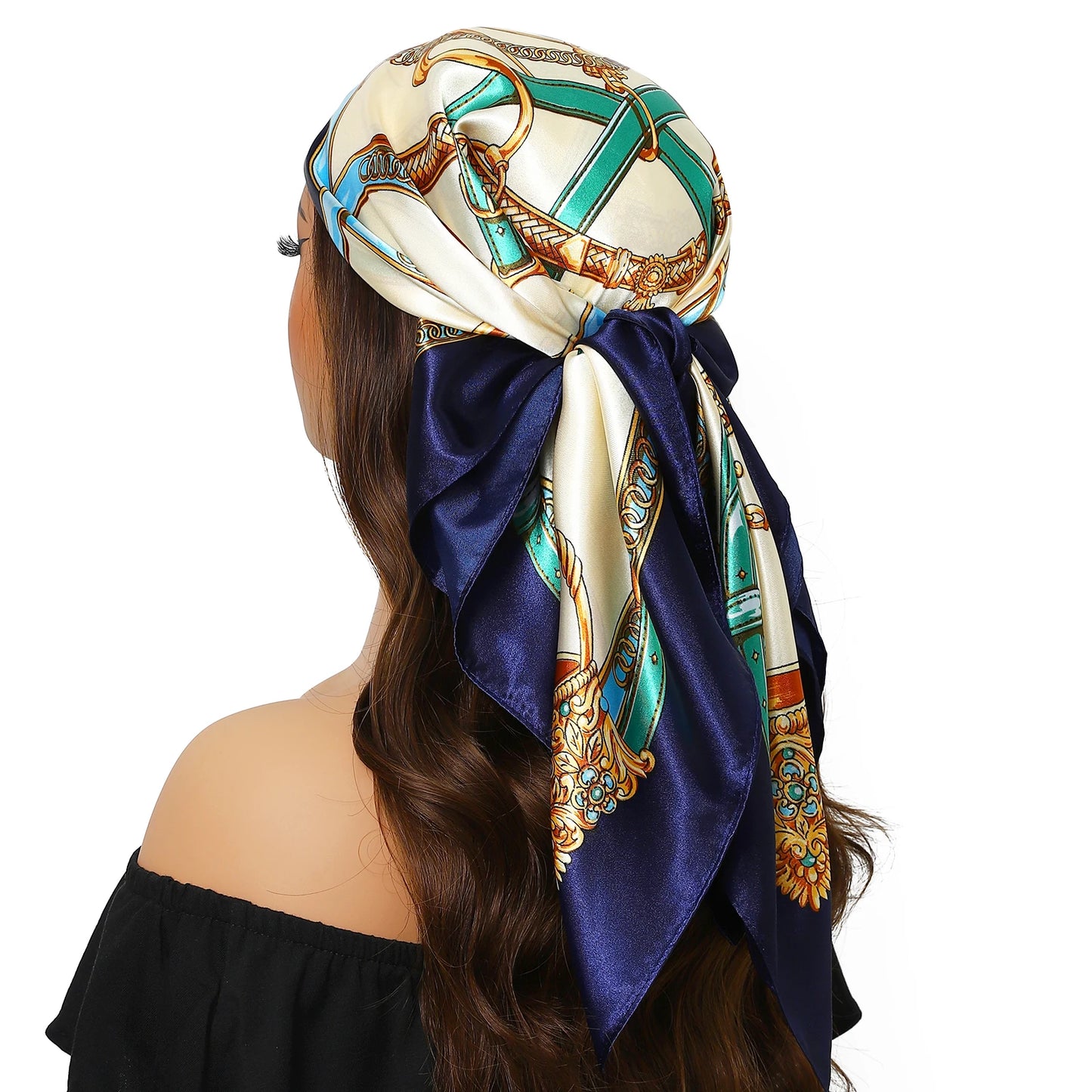 Head Scarf Women Luxury Brand Square 90*90cm Silk Foulard Satin Bandana Cheveux Soft Neckerchief Hijab Hair Scarves For Ladies - AMULET RING STORE