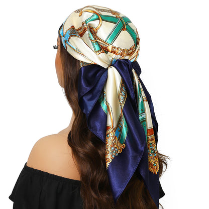 Head Scarf Women Luxury Brand Square 90*90cm Silk Foulard Satin Bandana Cheveux Soft Neckerchief Hijab Hair Scarves For Ladies - AMULET RING STORE