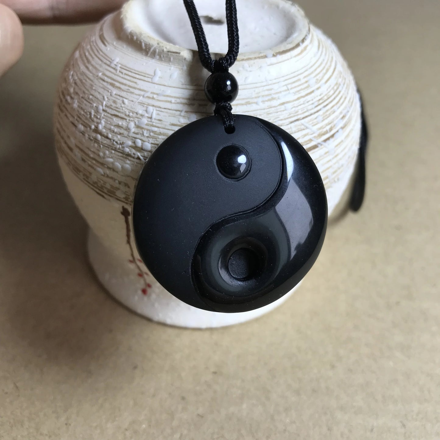 1pc Obsidian Yin Yang Tai Chi Pendant Necklace For Men
