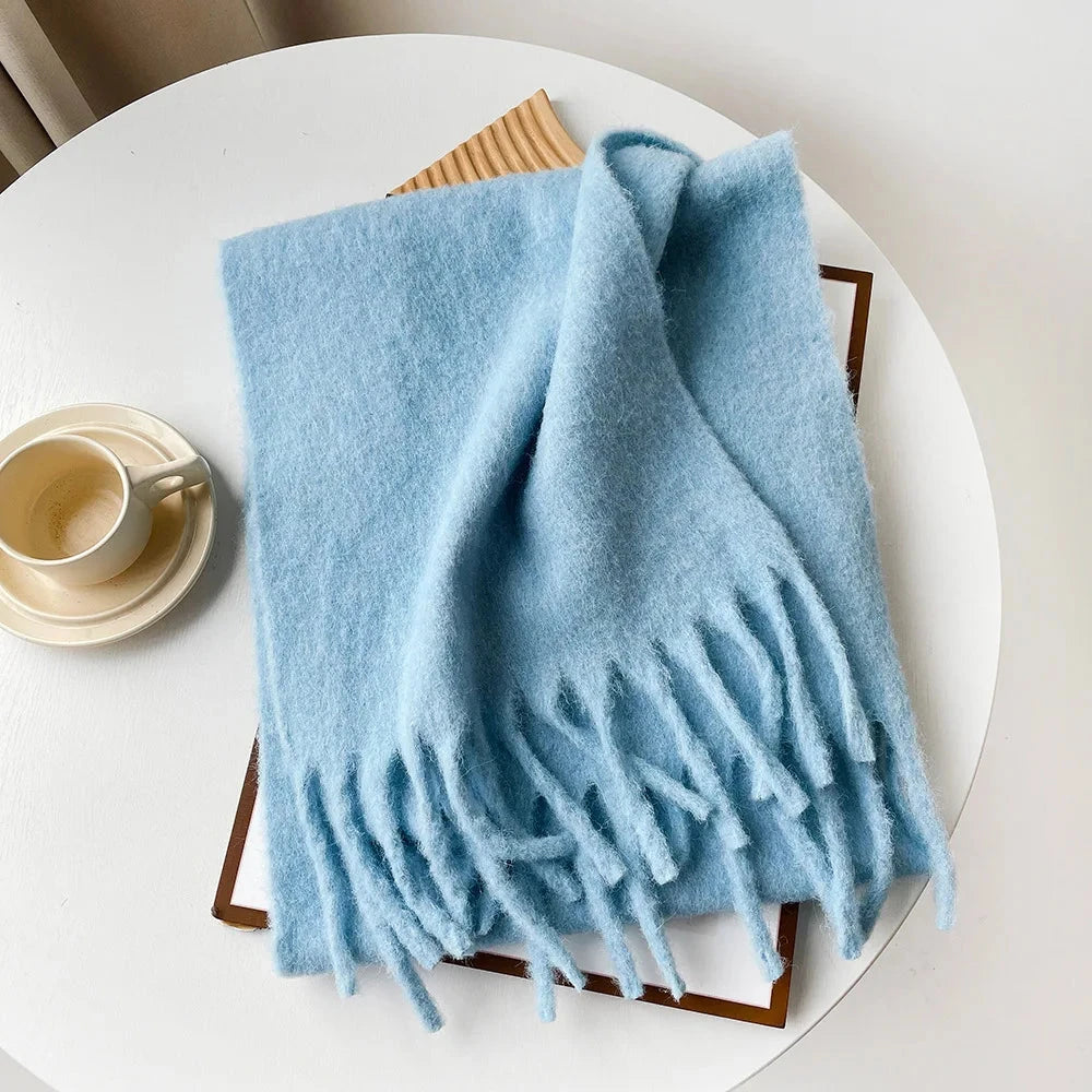 Korean Version Stylish Solid Scarf Women Men Autumn Winter Wool Blend Soft Pulled Mufller Female Male Versatile Pink Shawl Girl