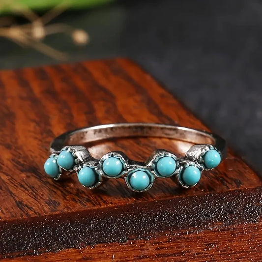Huitan Imitation Turquoise Finger Ring for Women Boho Style Daily Wear Chic Accessories Fancy Anniversary Gift Hot Sale Jewelry - AMULET RING STORE