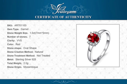 JewelryPalace Oval Red Natural Red Garnet 925 Sterling Silver Rings for Women Fashion Engagement Gemstone Birthstone Jewelry