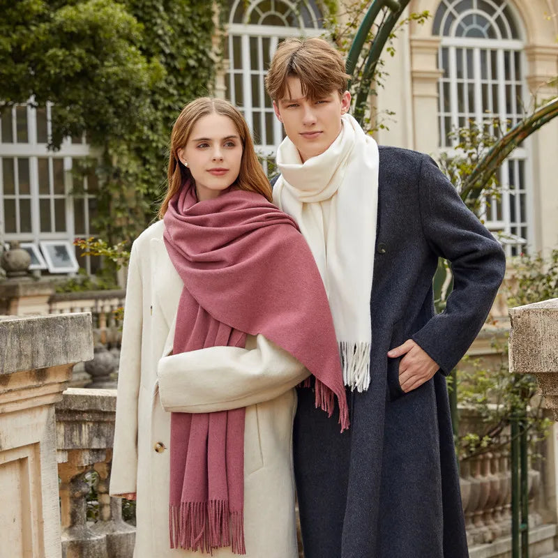Classic Simple Solid Wool Blend Scarf Women Men Fall Winter High Quality Woolen Shawl Thick Warm Tassel Muffler Female Male Wrap
