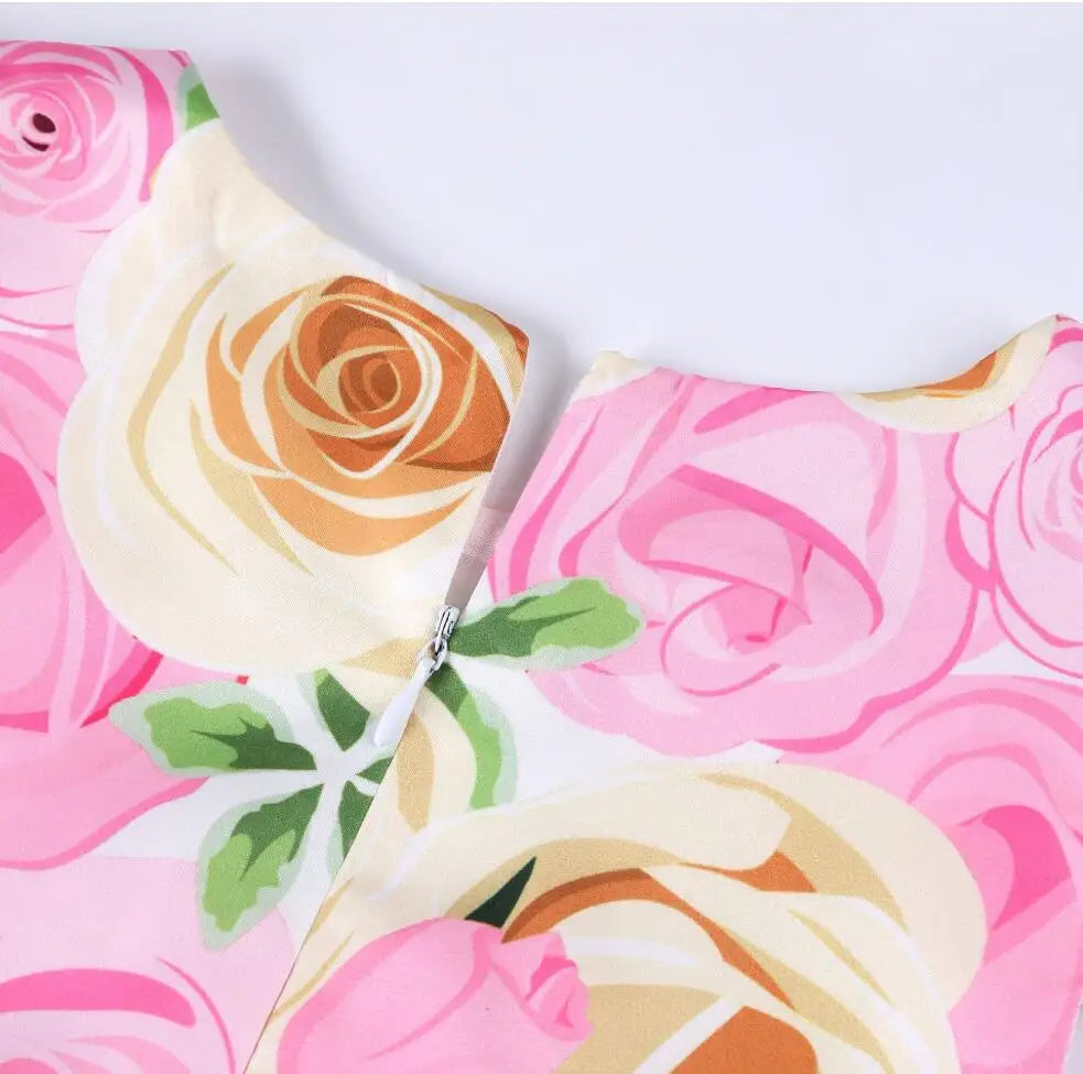 Summer Girls Rose Print Dress Princess Wedding Birthday Party Frocks Satin Children Vestidos Dresses For Girl Christmas Clothing