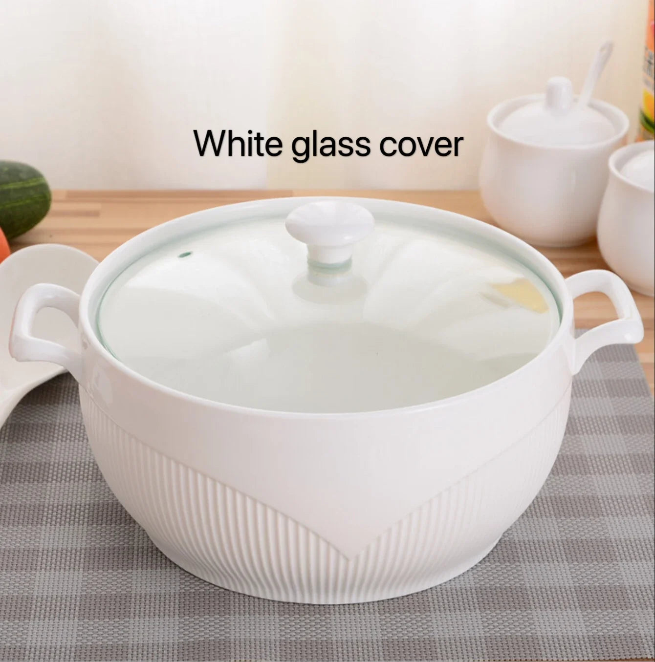 Ceramic Soup Pot Nordic Phnom Penh White Round 2.6L Large Bowl with Lid Cooking Utensils Household Kitchen Supplies Tableware - AMULET RING STORE