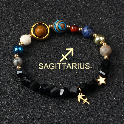 Universe Galaxy Eight Planets 12 Constellation Bracelets for Women Natural Stone Solar System Bracelets Libra Virgo Leo Jewelry
