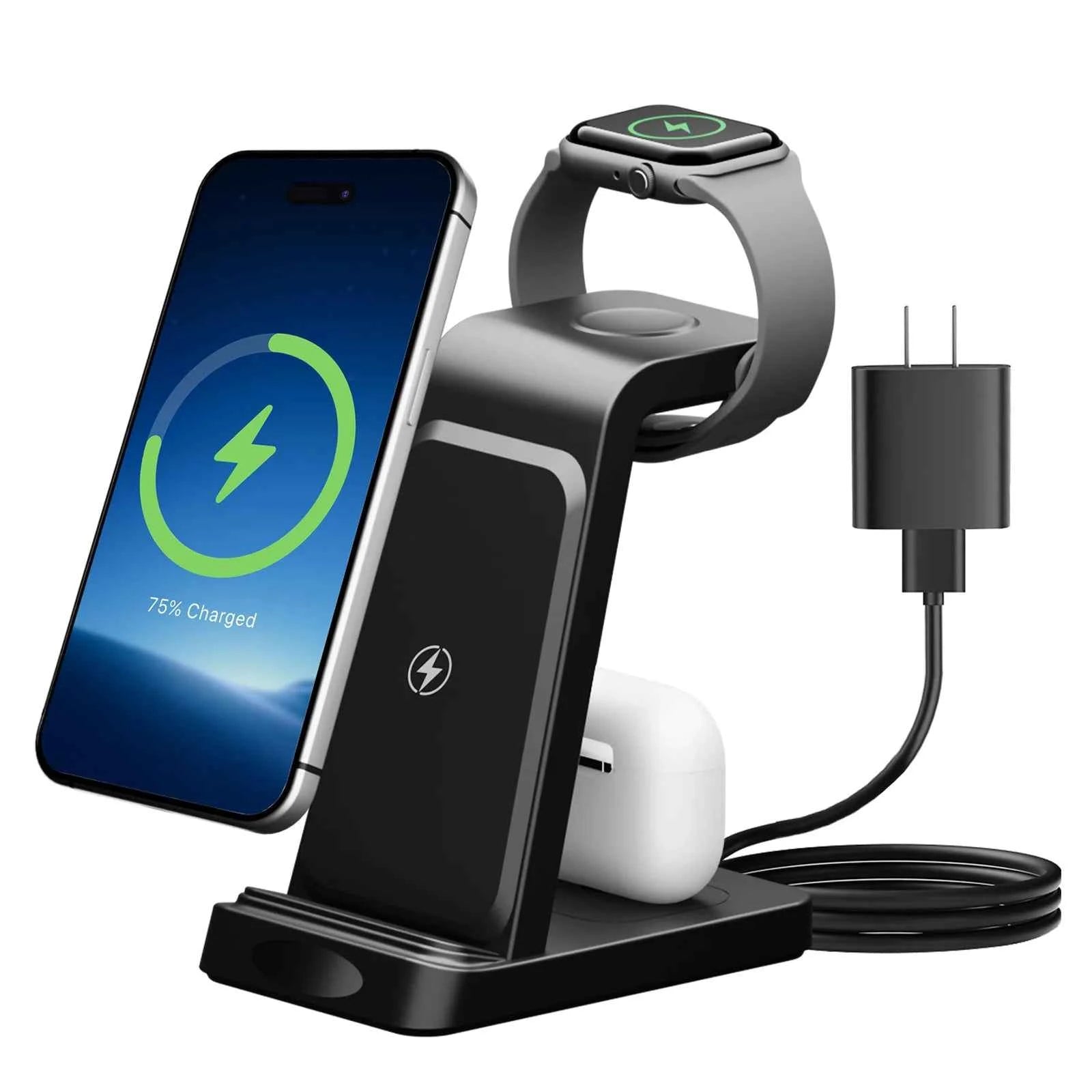 3-in-1 Wireless Charging Station 18W Travel Fast Charger Magnetic Wide Compatibility Foldable For iPhone Samsung Airpods iWatch