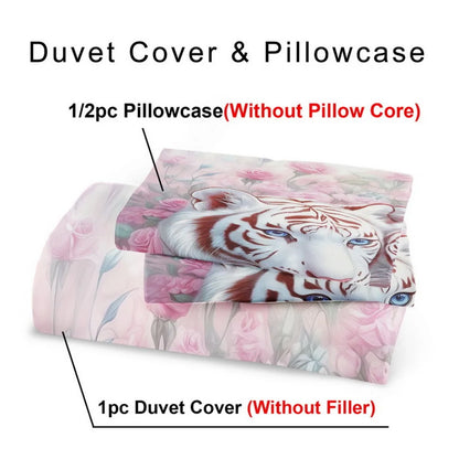 3pcs Fashion Bedding Set Tiger Pink Rose Digital Print Comfortable Breathable Duvet Cover King Queen Twin Single Size for Gift