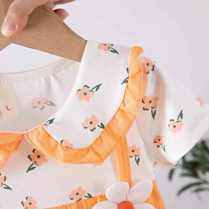 (0-3 Years) Cute Summer Baby Girls Dress Short Sleeve Flower Child Dress Peter Pan Collar Cool Princess Dress