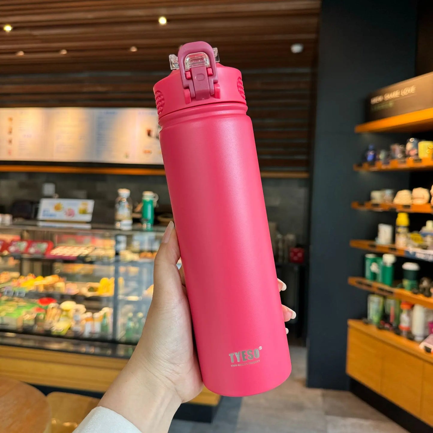 Tyeso 600/750ML Thermos Bottle With Straw Stainless Steel Car Thermal Cup Sports Water Bottles Keeps Cold and Hot Thermal Mug