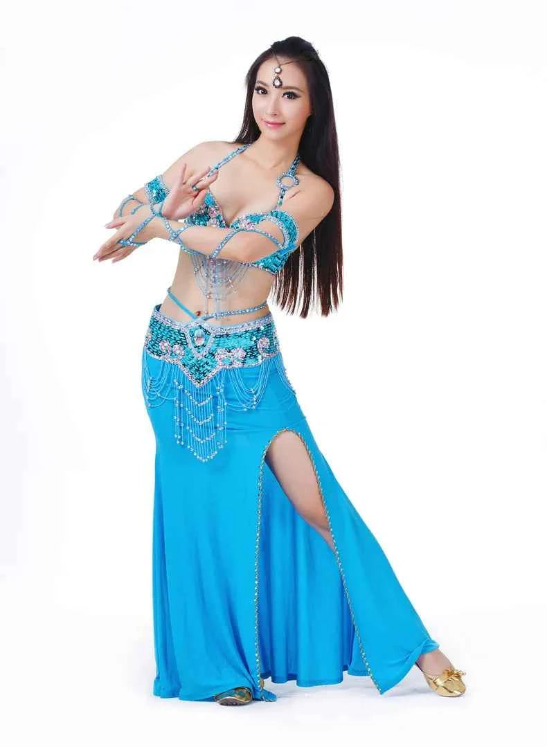 Hot Selling Ladies Beaded Sequins Belly Dance Accessories Belts + Bra Samba Costume Club Bra