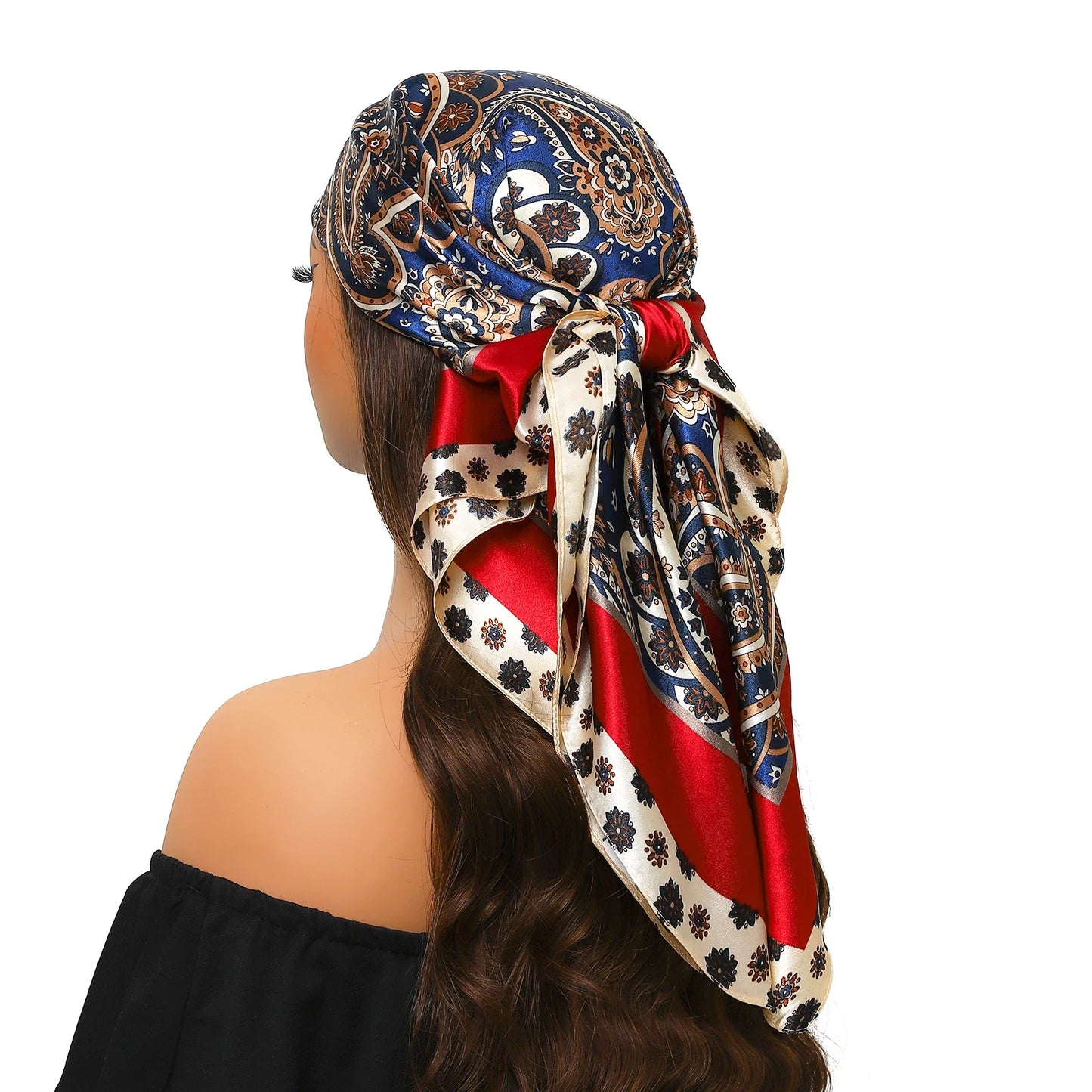 Head Scarf Women Luxury Brand Square 90*90cm Silk Foulard Satin Bandana Cheveux Soft Neckerchief Hijab Hair Scarves For Ladies - AMULET RING STORE