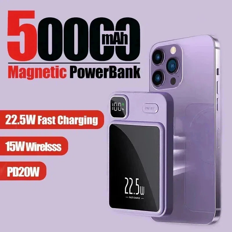 OnePlus 50000mAh Magnetic Wireless Charger Power Bank External Battery Fast Charging PowerBank For Android iPhone 15 16 Xiaomi - AMULET RING STORE