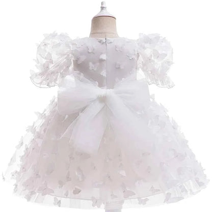 Baby girl dress three-dimensional butterfly Bubble sleeve mesh fluffy princess dress performance birthday party dress girl dress