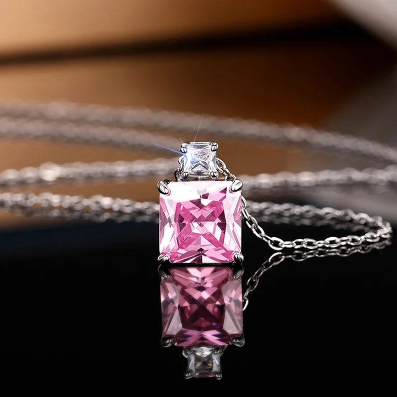 CAOSHI Sweet Romantic Pink Cubic Zirconia Pendant Necklace for Girl Anniversary Gift Delicate Wedding Jewelry Neck Accessories - AMULET RING STORE