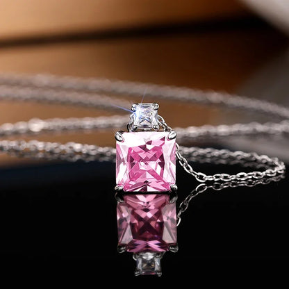 CAOSHI Sweet Romantic Pink Cubic Zirconia Pendant Necklace for Girl Anniversary Gift Delicate Wedding Jewelry Neck Accessories - AMULET RING STORE