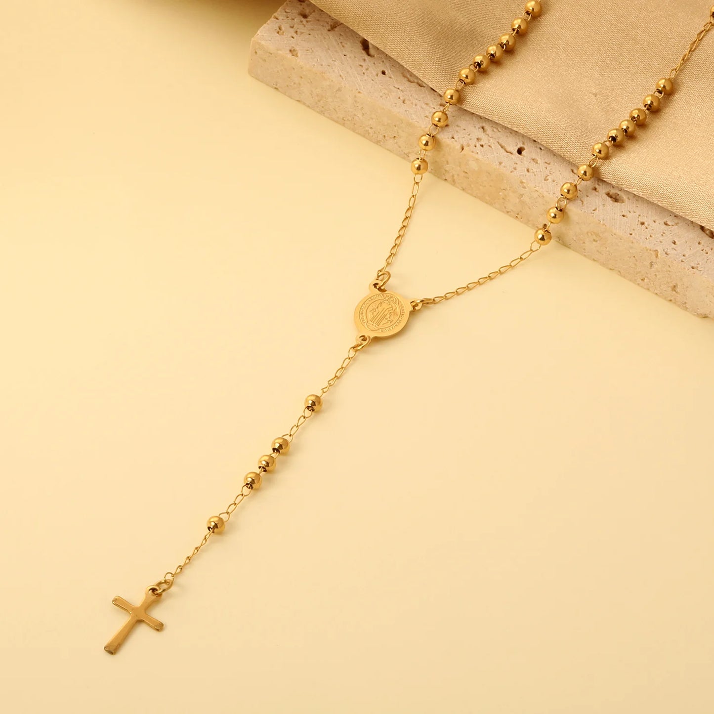 ASONSTEEL Long Scapular Catholic Rosaries Beads Christian Cross Jesus Pendant Necklaces Stainless Steel For Women Men Jewelry