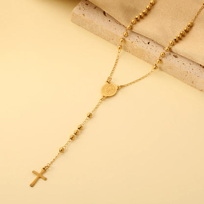 ASONSTEEL Long Scapular Catholic Rosaries Beads Christian Cross Jesus Pendant Necklaces Stainless Steel For Women Men Jewelry
