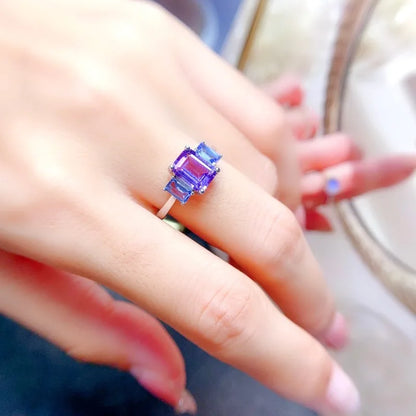 925 Sterling Silver Vintage  Rings Retro Natural Tanzanite and Natural Amethyst  FineJewelry for Women and Girls