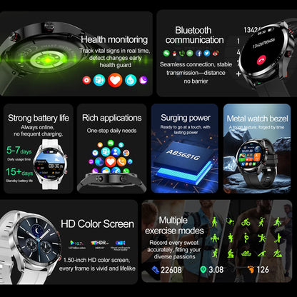 New Business Smart Watch Men 1.53 inch Full Screen Touch Multi Sport Mode ECG+PGG Sport Waterproof Bluetooth Call Smartwatches
