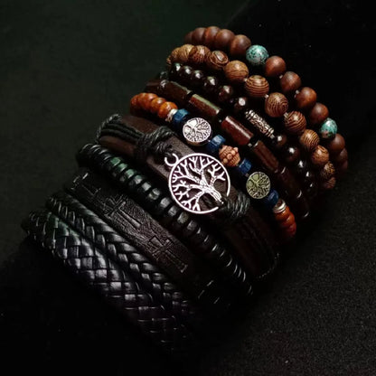 Khaki Tree 10 Pcs/set Black Wrap Woven Fashion Handmade Men Bracelets Male Women Leather Bracelets Men Bangle Wholesale Jewelry