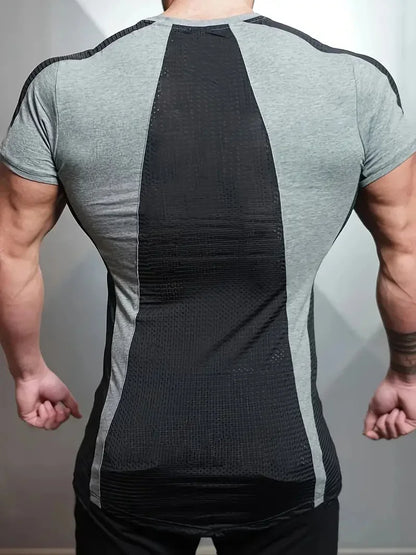 2025 Male Fitness T-shirt Summer Men's Athleisure Workout short sleeve T-shirt Compress quick-dry Men T-shirt Gym Sports Tops - AMULET RING STORE