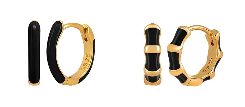 925 Sterling Silver Needle Fashion Round Pendant Small Earrings Luxury Gold Hoop Earrings for Women Premium Black Jewelry Gifts - AMULET RING STORE