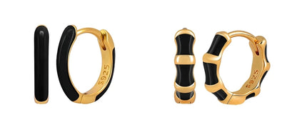 925 Sterling Silver Needle Fashion Round Pendant Small Earrings Luxury Gold Hoop Earrings for Women Premium Black Jewelry Gifts - AMULET RING STORE