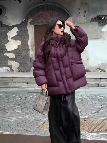 Puff Down Jacket Women's Winter Jacket Padded New Outerwear Hooded Versatile Loose Padding Thickened White Duck Down Warm Coat