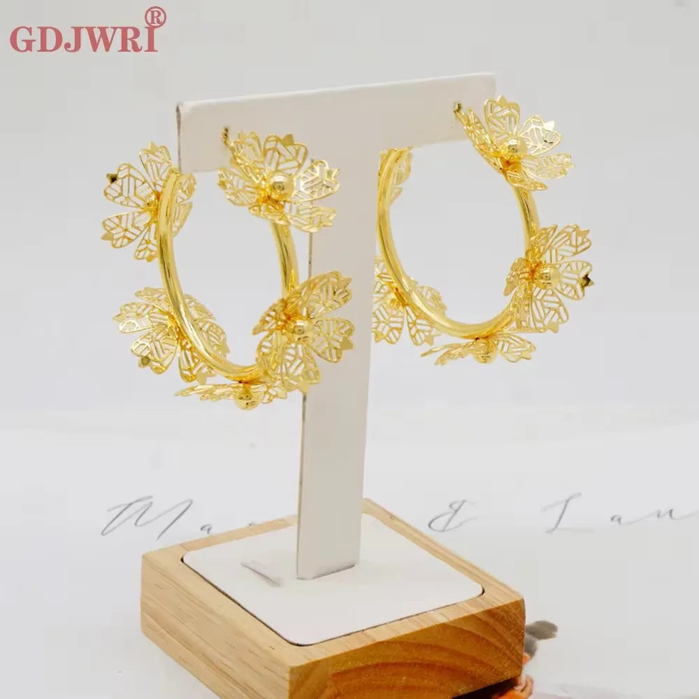Fan Shape Earrings New Fashion Dubai Gold Color Drop Earrings French African Women Girls Party Gifts Wedding Jewelry Earring