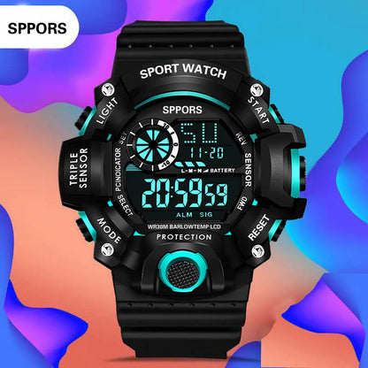Fashion Men's Watch Sports Electronic Wristwatch Large dial Multifunctional Waterproof Luminous Alarm Kids Male's Military Watch - AMULET RING STORE