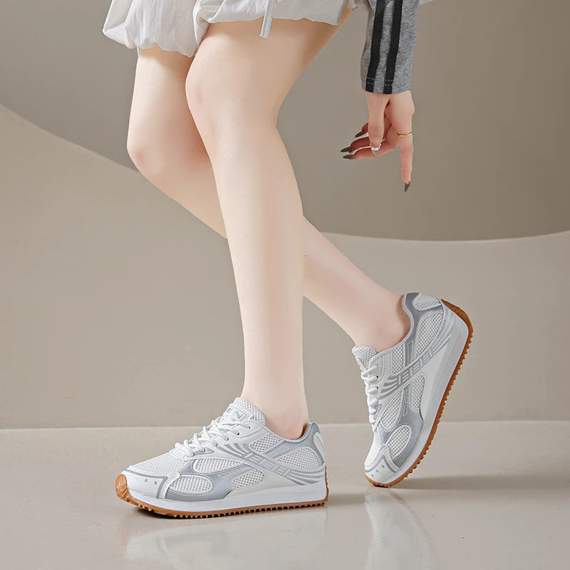 Women's Colorblock Casual Sneakers, Lace Up Soft Sole Platform Casual Shoes, Low-top Walking Comfy Shoes in holiday - AMULET RING STORE