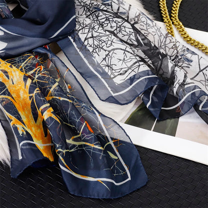 45*155cm Print Design Women Silk Scarf Shawl Elegant Headscarf Convinient Bandage Hijabs Chiffon Muslim Wrap Scarves - AMULET RING STORE